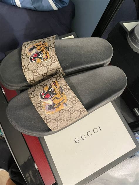 gucci slides with tiger on front|Gucci tiger slip on goat.